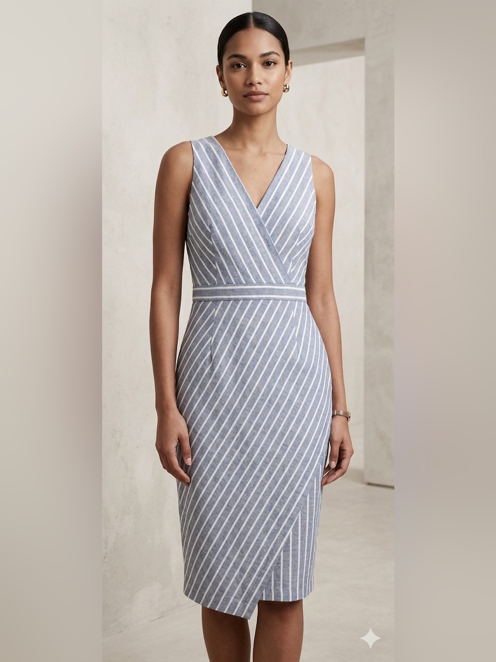 BANANA REPUBLIC Pinstriped Dress Blue & White Petites 10 nwt garden party boho